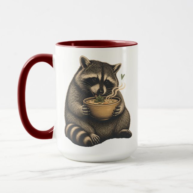Funny Racoon Drinking Hot Soup Mug (Left)