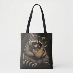 Funny Racoon Drinking Hot Soup Tote Bag