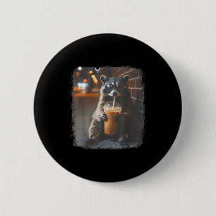 Funny racoon drinking iced coffee animal meme men 6 cm round badge