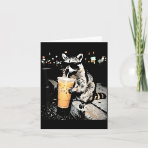 Funny racoon drinking iced coffee animal meme men card