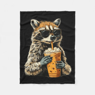 Funny Racoon Drinking Iced Coffee Animal Meme Men Fleece Blanket