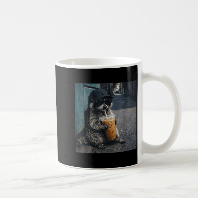 Funny Racoon Drinking Iced Coffee Animal Meme Men Mug (Right)