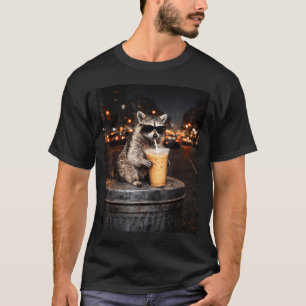 Funny racoon drinking iced coffee animal meme men T-Shirt