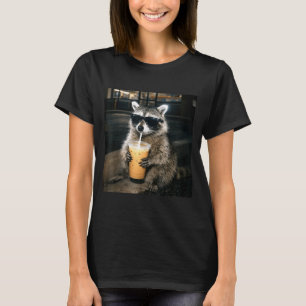 Funny racoon drinking iced coffee animal meme men T-Shirt