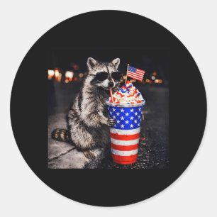 Funny Racoon Drinking Iced Coffee Meme Flag 4th Classic Round Sticker