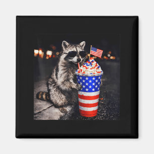 Funny Racoon Drinking Iced Coffee Meme Flag 4th Magnet