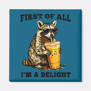Funny racoon drinking iced coffee meme sarcastic magnet
