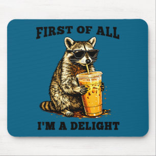 Funny racoon drinking iced coffee meme sarcastic mouse pad