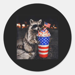 Funny Racoon Drinking Iced Coffee Men Women 4th Classic Round Sticker