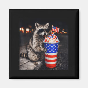 Funny Racoon Drinking Iced Coffee Men Women 4th Magnet