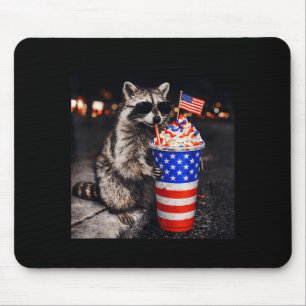 Funny Racoon Drinking Iced Coffee Men Women 4th Mouse Pad
