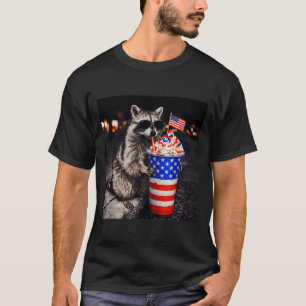Funny Racoon Drinking Iced Coffee Men Women 4th T-Shirt