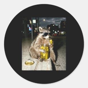 Funny racoon eating pickles meme men women  classic round sticker
