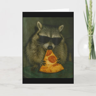 Funny Racoon Eating Pizza Animal Meme Men Women  Card