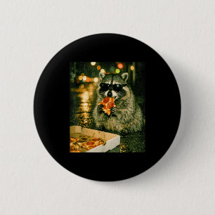 Funny racoon eating pizza animal meme trash panda 6 cm round badge