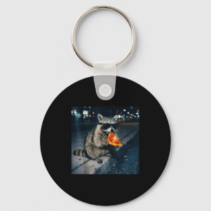 Funny racoon eating pizza cute animal selfie key ring