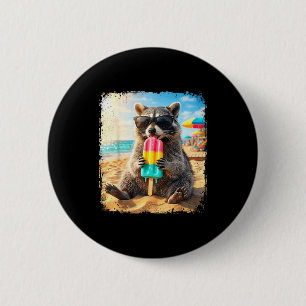 Funny racoon eating popsicle summer animal 6 cm round badge