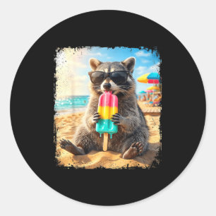 Funny racoon eating popsicle summer animal classic round sticker