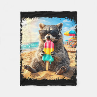 Funny racoon eating popsicle summer animal fleece blanket