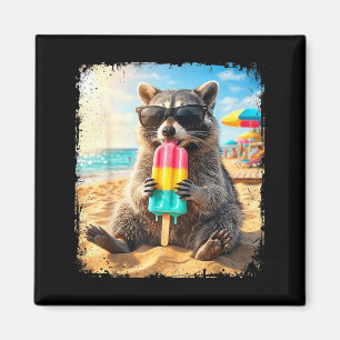 Funny racoon eating popsicle summer animal magnet