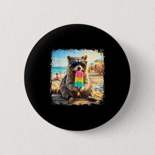 Funny racoon eating popsicle summer animal meme 6 cm round badge