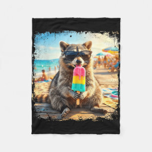 Funny racoon eating popsicle summer animal meme fleece blanket