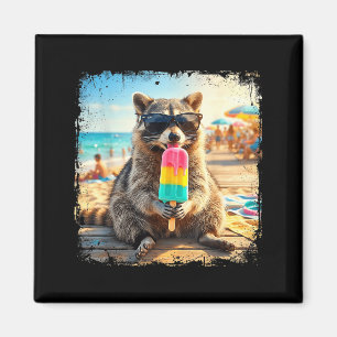 Funny racoon eating popsicle summer animal meme magnet