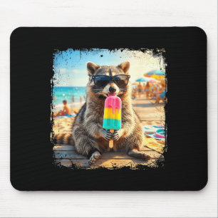Funny racoon eating popsicle summer animal meme mouse pad