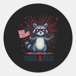 Funny Racoon Feral But Free 4th Of July Patriotic Classic Round Sticker