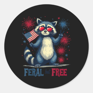 Funny Racoon Feral But Free 4th Of July Patriotic Classic Round Sticker