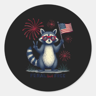 Funny Racoon Feral But Free 4th Of July Patriotic Classic Round Sticker