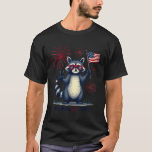Funny Racoon Feral But Free 4th Of July Patriotic T-Shirt