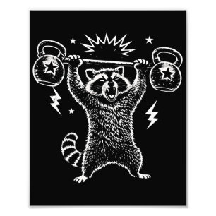 Funny Racoon Gym Workout Hilarious Weightlifti Photo Print
