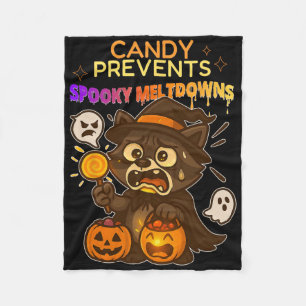 Funny Racoon Halloween Candy Meltdown For Kids Fleece Blanket