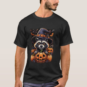 Funny Racoon Halloween Cut Out Pumpkin Bats Witch T-Shirt