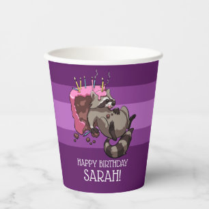 Funny Racoon Happy Birthday Add Your Name Cartoon Paper Cups
