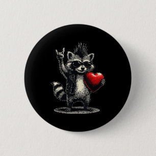 Funny racoon heart punk rock valentines day men 6 cm round badge