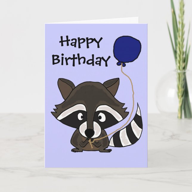 Funny Racoon Holding Balloon Card (Front)
