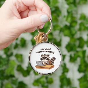 Funny Racoon I Survived Another Meeting Office  Key Ring