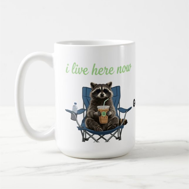 Funny Racoon Iced Coffee I Live Here Now  Mug (Left)