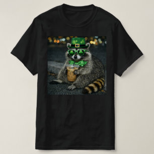 Funny Racoon Iced Coffee St. Patrick's Day , Retr T-Shirt