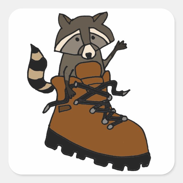 Funny Racoon in Hiking Boot Square Sticker (Front)