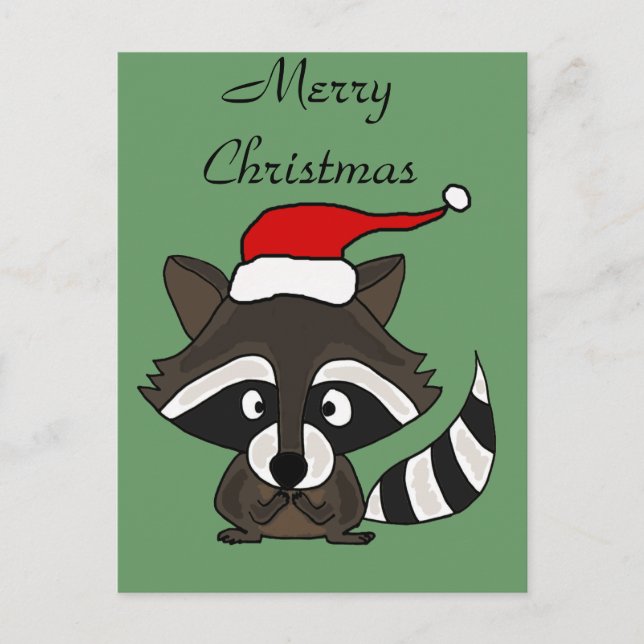 Funny Racoon in Santa Hat Christmas Art Holiday Postcard (Front)