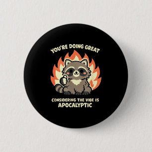 Funny racoon kawaii mental health apocalyptic vib 6 cm round badge