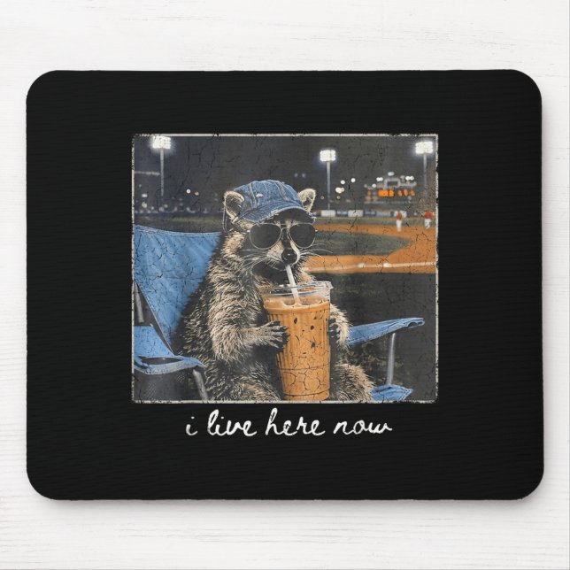 Funny Racoon Live Here Cute Animal Baseball Lover Mouse Pad (Front)