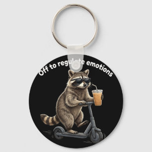 Funny racoon meme off to regulate emotions mental key ring