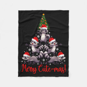 Funny Racoon Merry Cute-mas Racoon Family Christma Fleece Blanket