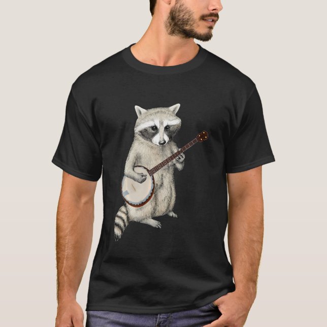 Funny Racoon Playing Banjo Guitar Retro Racoon Tr T-Shirt (Front)