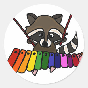Funny Racoon Playing Colourful Xylophone Classic Round Sticker