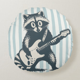 Funny Racoon Playing Electric Guitar Round Cushion